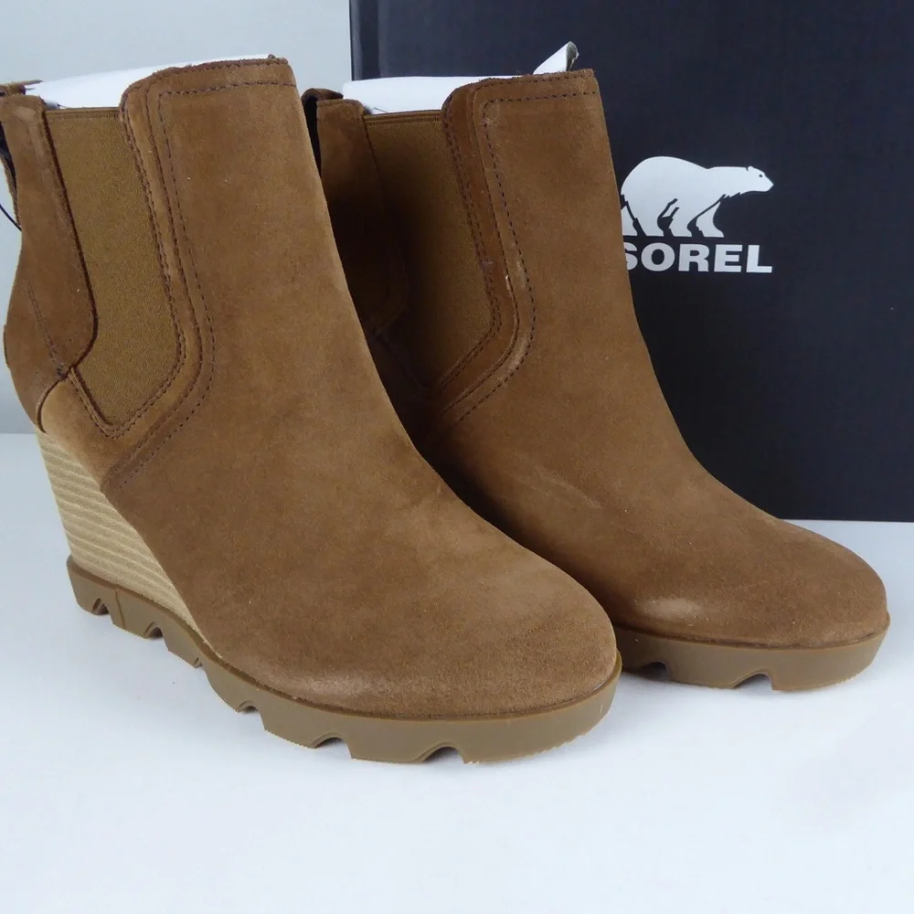 Sorel Joan Uptown Chelsea Wedge Waterproof Suede Leather Booties Platform Boots - Picture 6 of 7